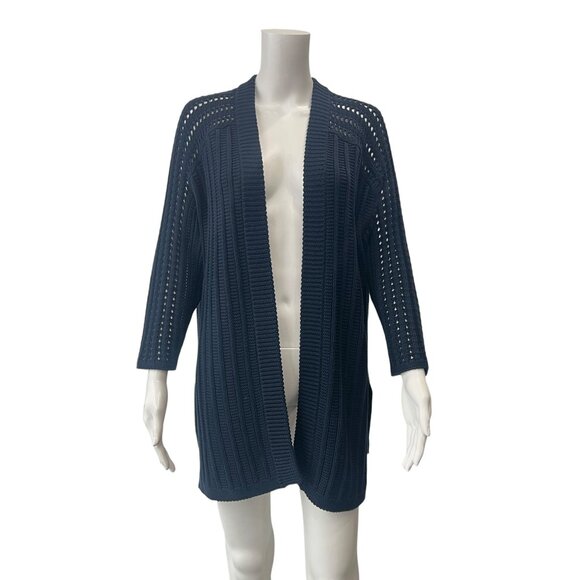 $264 Cotton by Autumn Cashmere Navy Black Open Knit Cardigan Sweater size Small - Picture 2 of 7